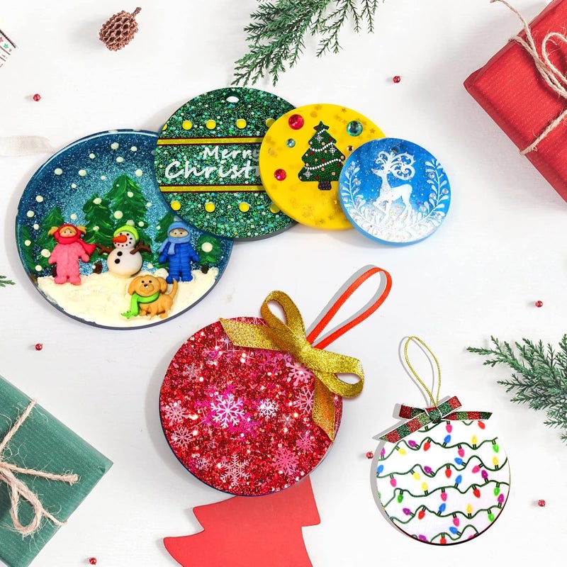 Juome Christmas Ornaments Resin Molds Silicone, 4 Pcs Round Shape Pendant Christmas Molds for Epoxy Resin, DIY Crafts Keychain Making Christmas Tree Decorations - Image 5